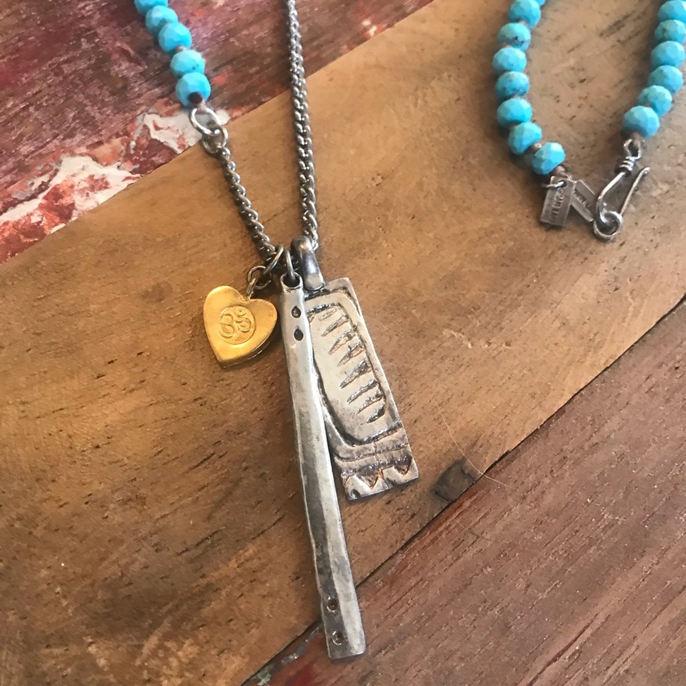 Chan Luu Turquoise Om Drop Charm Necklace